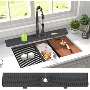 Derlights 30 inch Sink Splash Guard Mat,Silicone Faucet Handle Drip Catcher